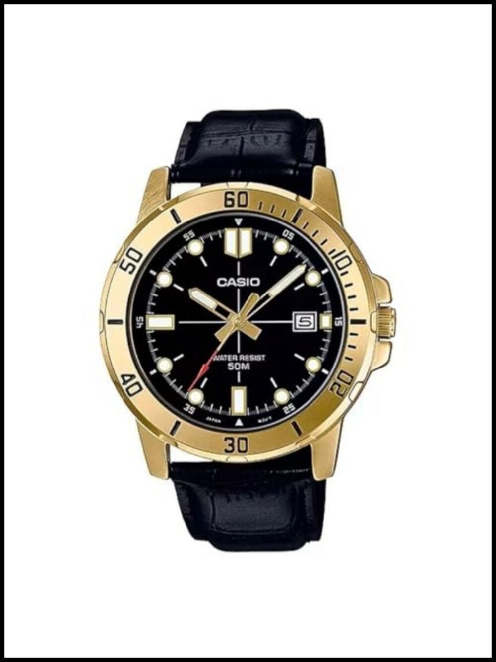 Casio Analog Watch Leather Band Water Resistant 50M 45mm